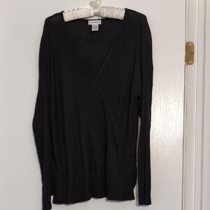 Black V-Neck Sweater Lightweight Knit